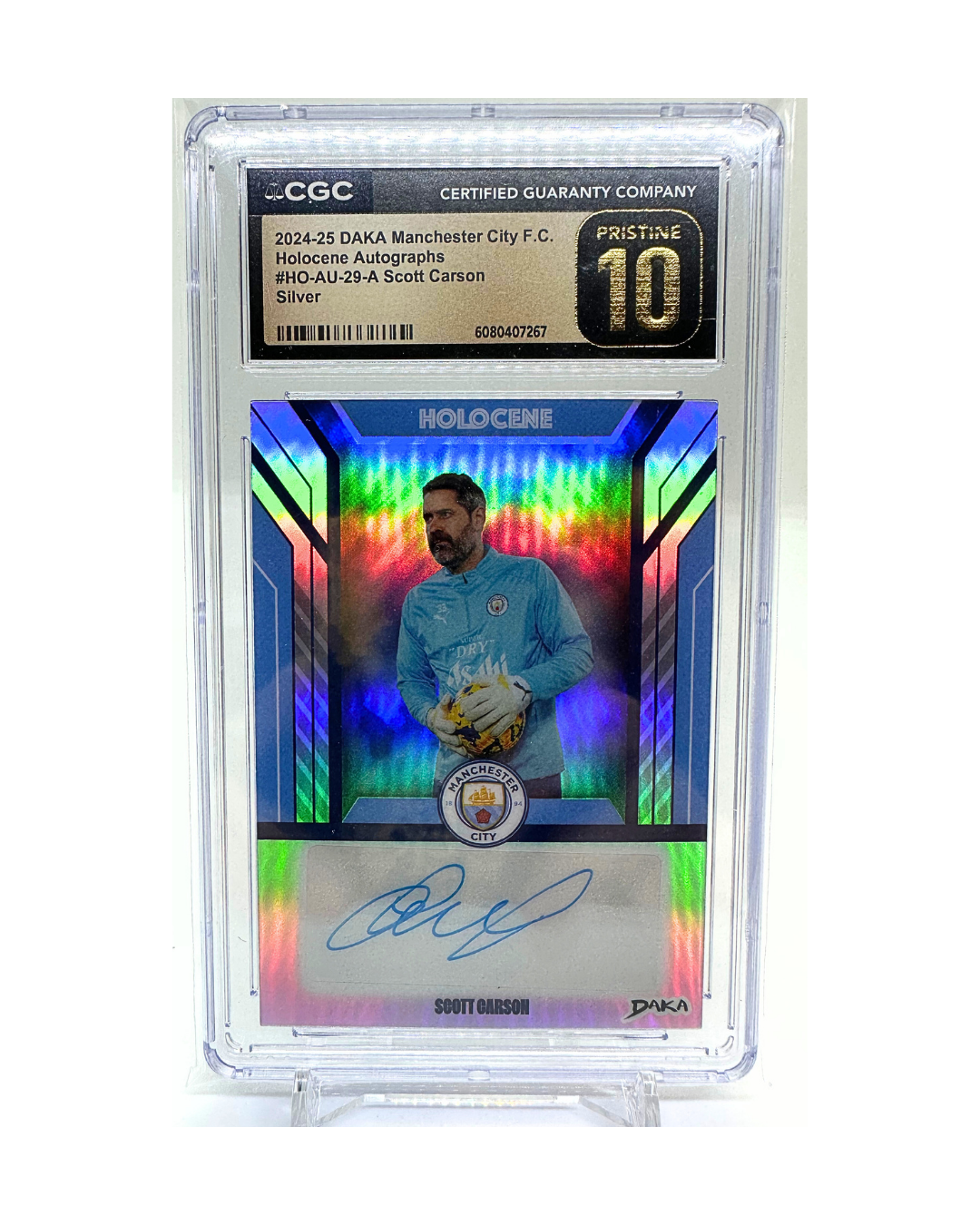 Scott Carson 24-25 DAKA Manchester City Holocene Autographs Limited /30 CGC Pristine Gold 10