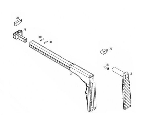 Folding Stock (Part No.12, 30, 31, 178, 179, 180, 181) For KSC MP9 GBB