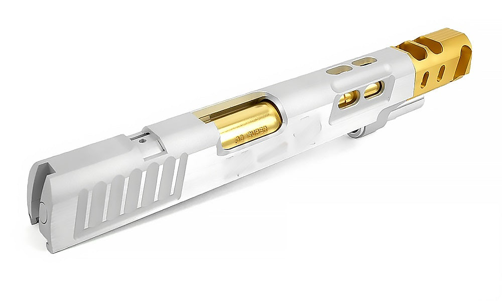 Airsoft Masterpiece DVC STEEL 6″ Aluminum Open Slide Kit for Hi-CAPA (Silver slide & Gold comp)