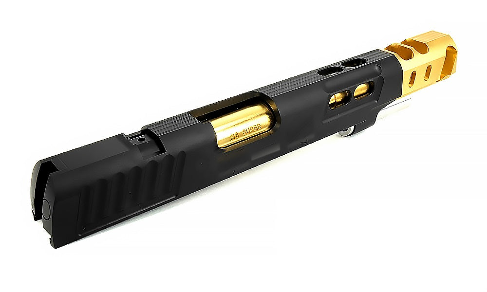 Airsoft Masterpiece DVC STEEL 6″ Aluminum Open Slide Kit for Hi-CAPA (Black slide & Gold comp)