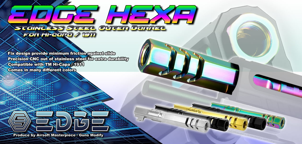 EDGE Custom “HEXA” Stainless Steel Outer Barrel for Hi-CAPA 5.1 (Matt Black)