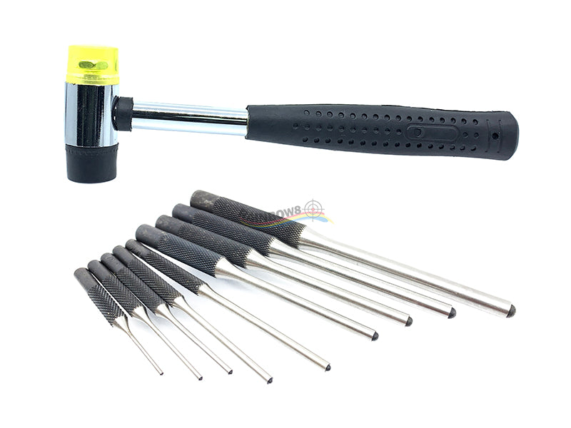 Gunsmithing Roll Pin Starter Punch Set Tool with Dual Head Plastic & Rubber Hammer