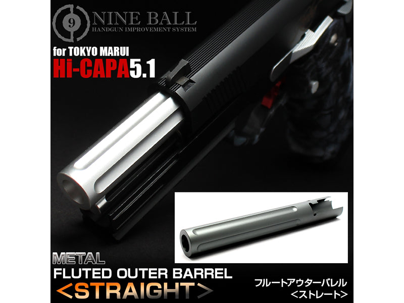Nine Ball Flute Straight Outer Barrel for Marui Hi-Capa 5.1 (Silver / Gun Metal)