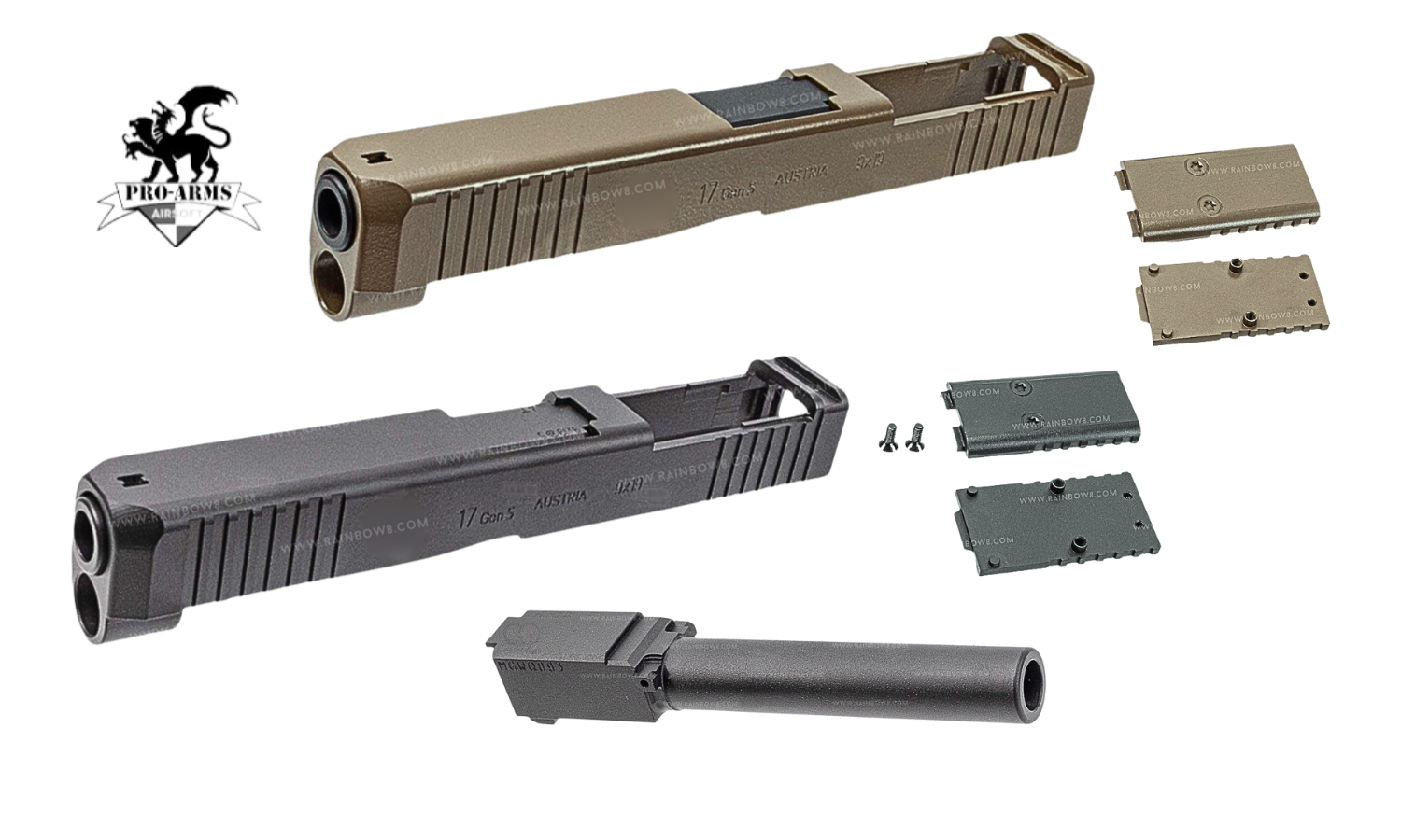 Pro Arms Aluminum Slide Set for Marui G17 G5 MOS GBB (Cerakote Version) (Black / FDE)