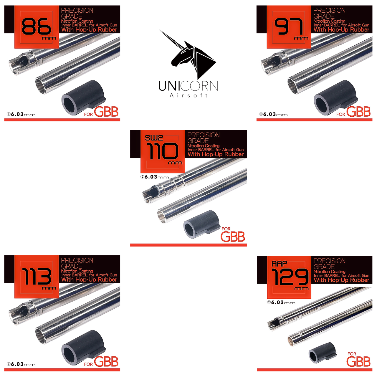 Unicorn Nitroflon Coating 6.03MM Ultimate Precision Inner Barrel (86mm / 97mm / 110mm / 113mm / 129mm)