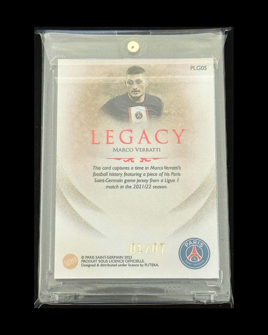 Marco Verratti 2023 Futera PSG Game Worn Memorabilia Legacy Patch /7