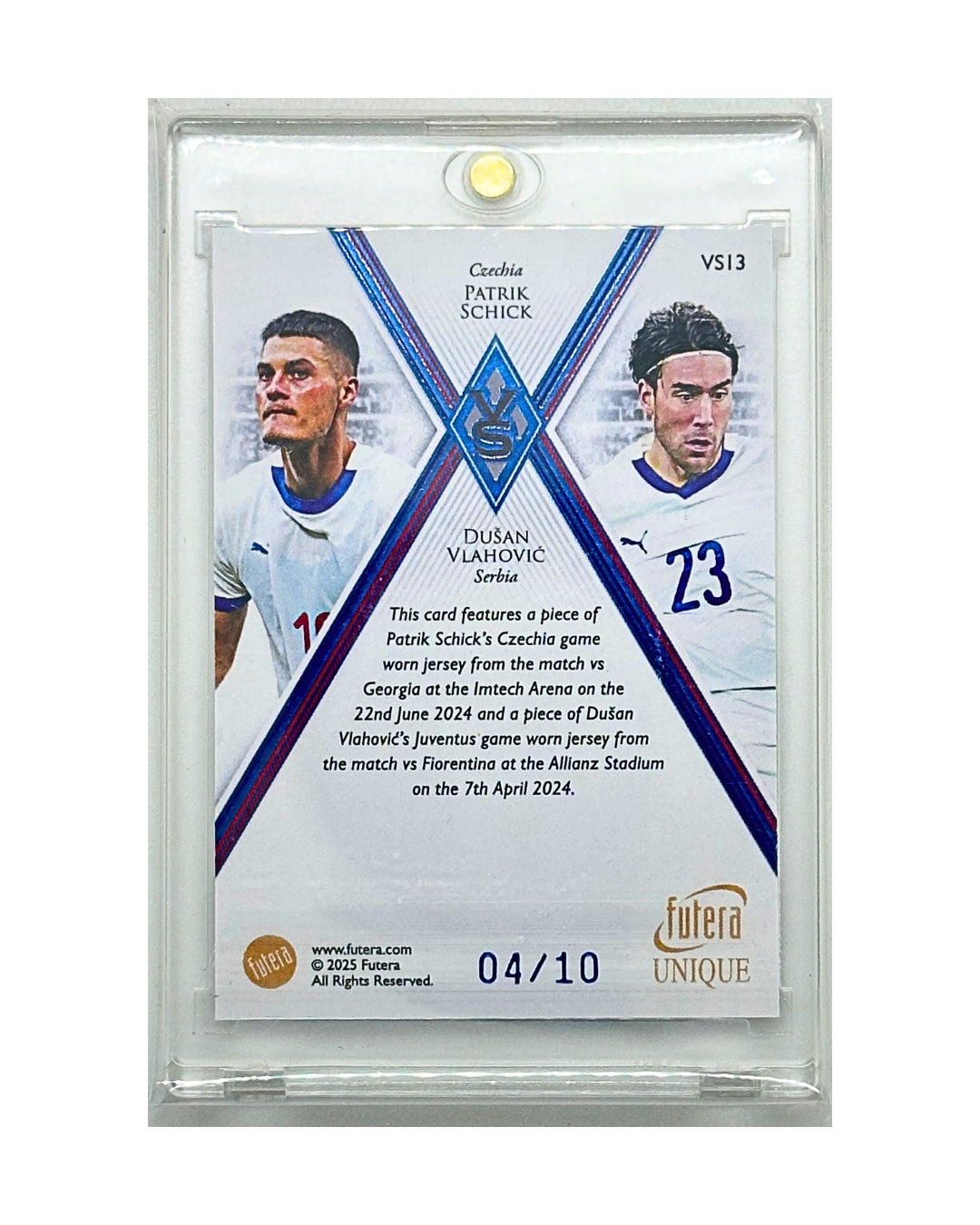 Dusan Vlahovic / Patrik Schick 2025 Futera Unique Dual Game Worn Jersey /10