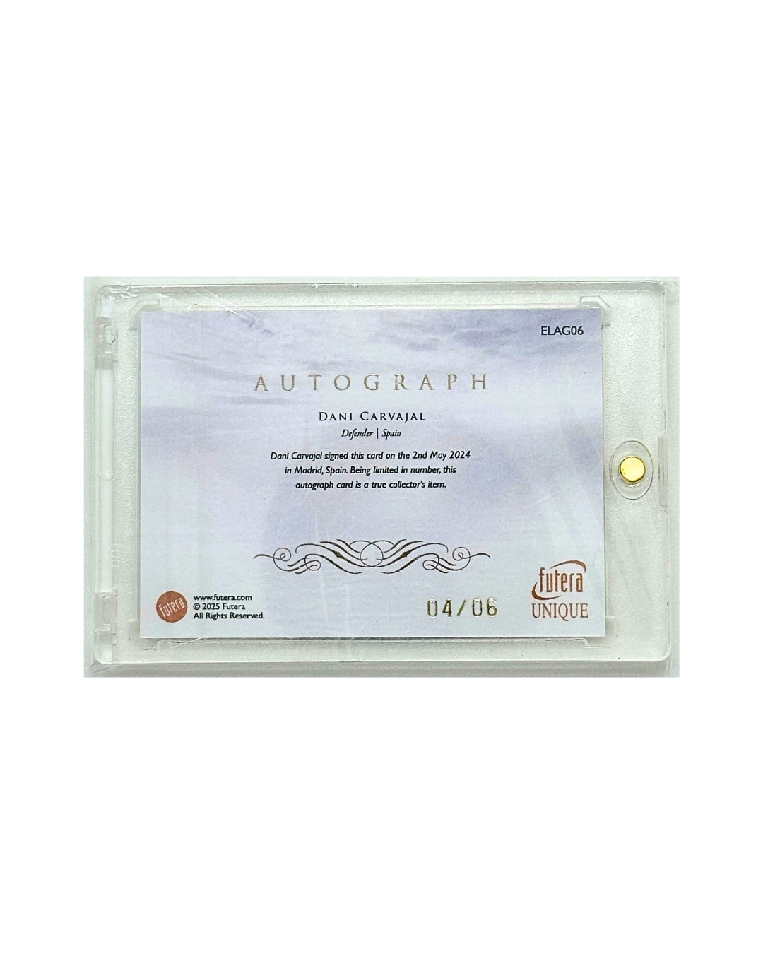 Dani Carvajal 2025 Futera Unique Gold Frame Elite On Card Auto /6