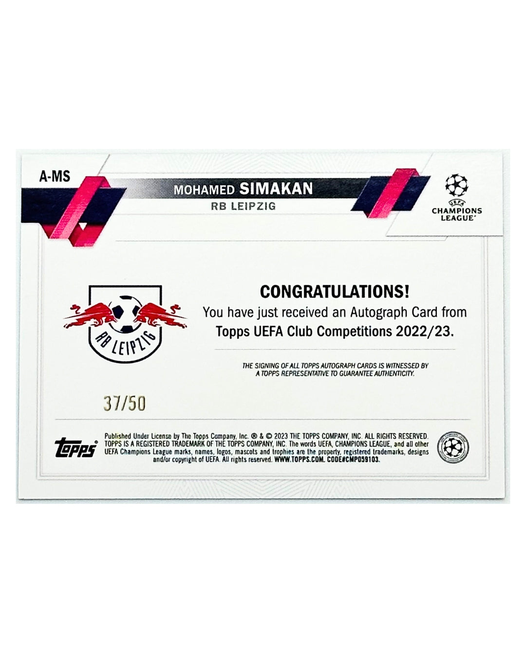 Mohamed Simakan 2022-23 RB Leipzig Topps Auto /50