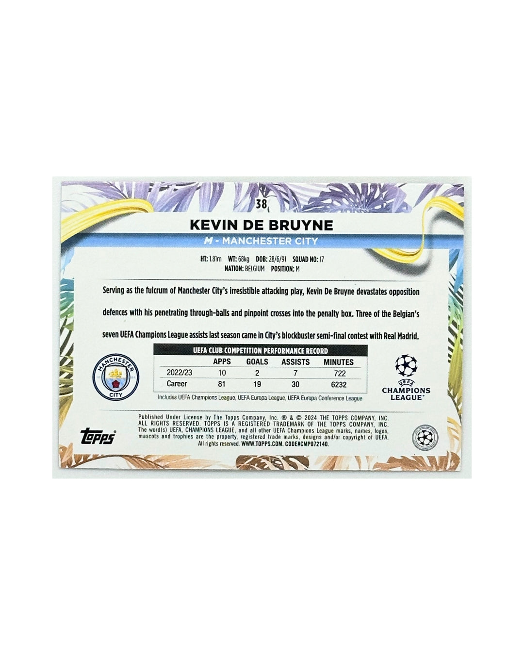 Kevin De Bruyne 2024 Topps Manchester City #38