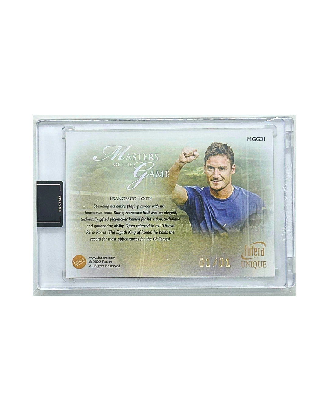 Francesco Totti 2022 Futera Unique Gold Frame Masters Of The Game 1/1