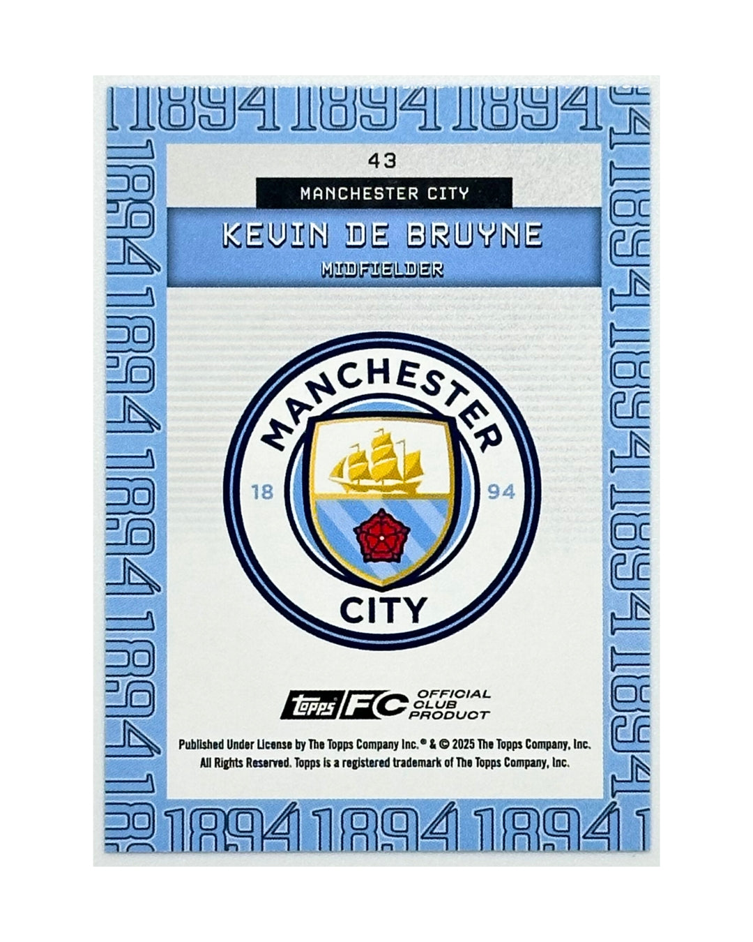 Kevin De Bruyne 2024 Topps Manchester City #43