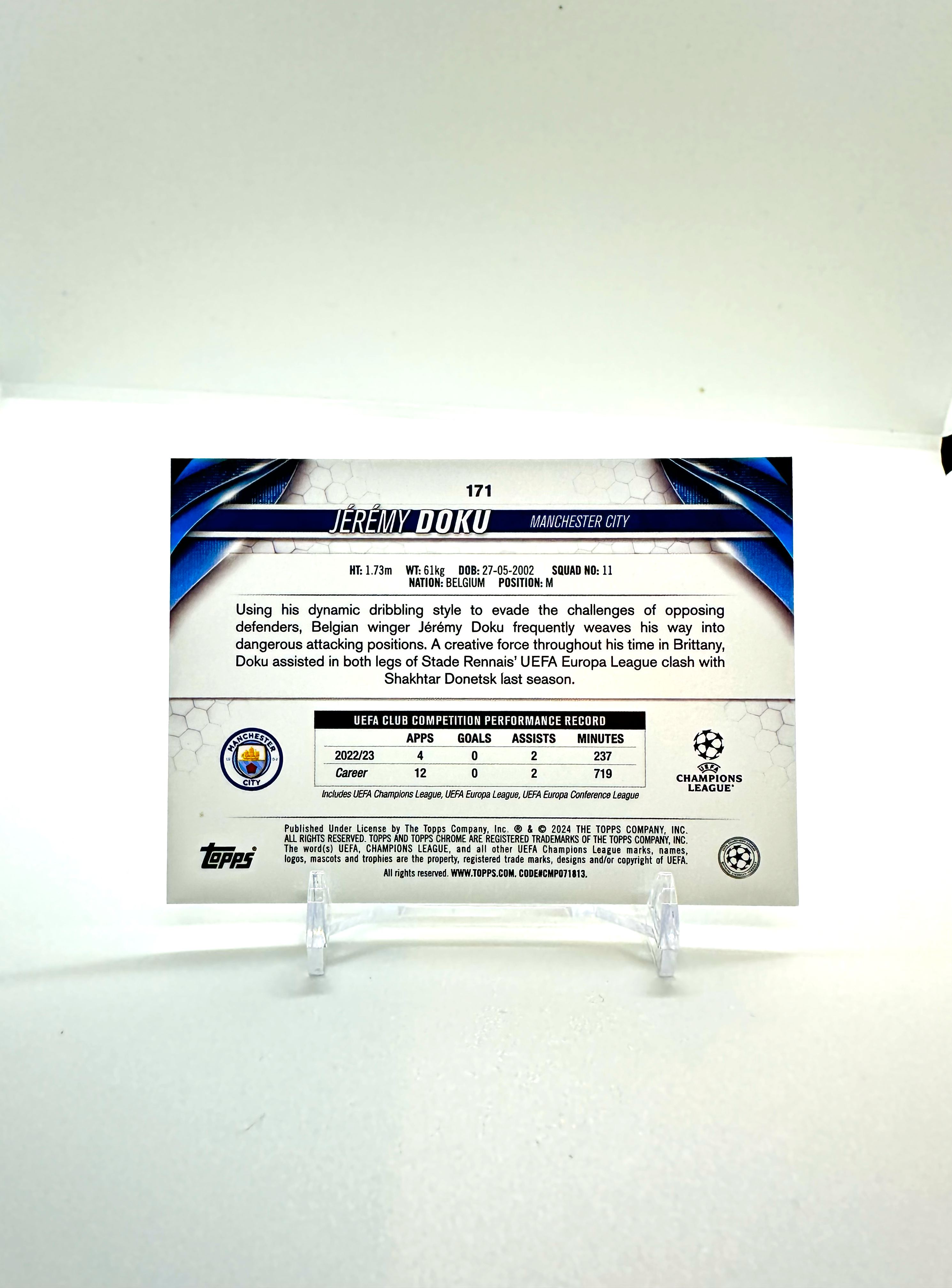 2024 Jeremy Doku Topps Chrome Manchester City #171