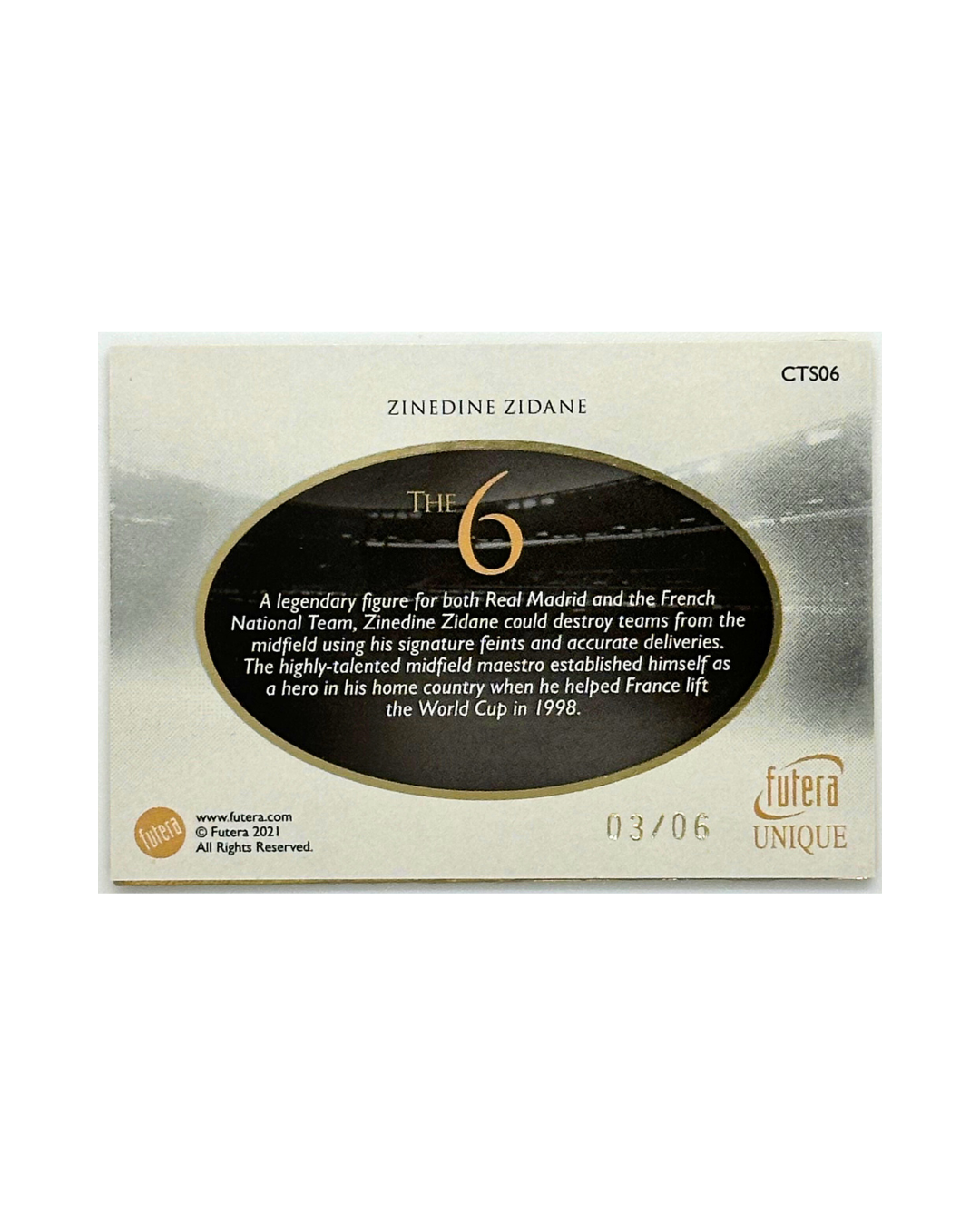 Zinedine Zidane 2021 Futera Unique World Football The 6 Gold Frame /6