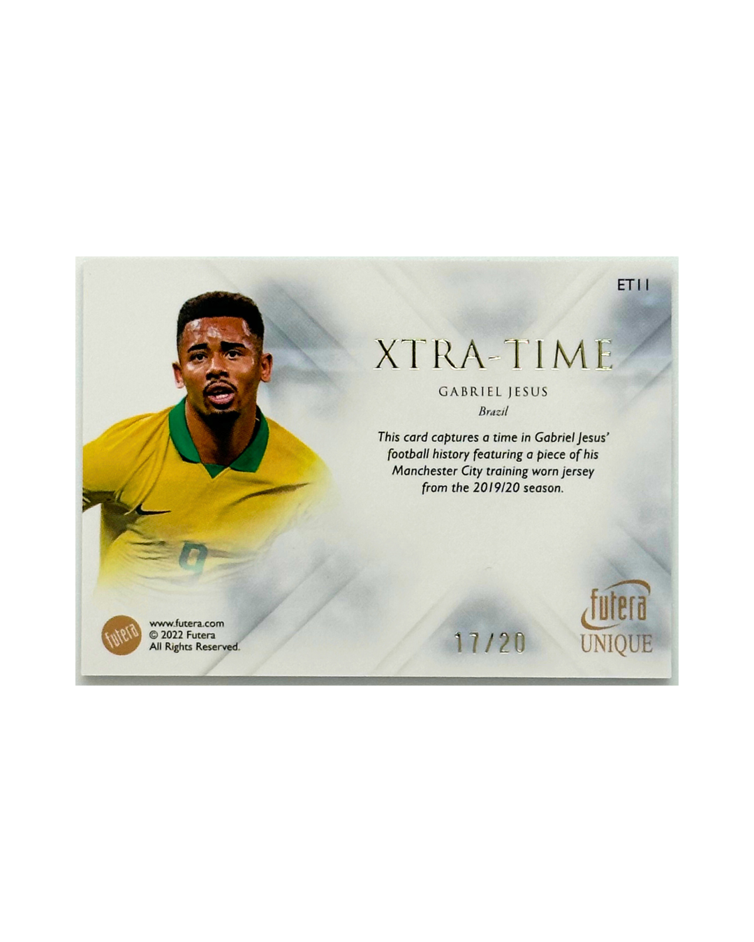 Gabriel Jesus 2022 Futera Unique Xtra-Time Training Used Patch /20