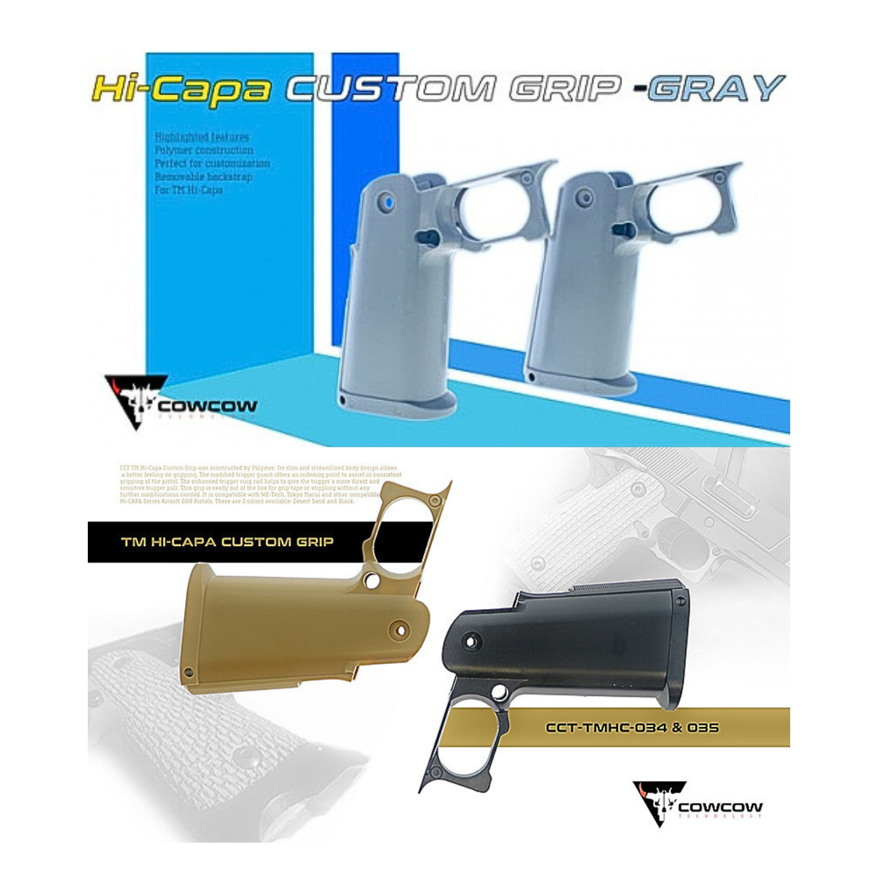 CowCow Custom Grip for Marui Hi-Capa GBB (Black / Grey / Desert Sand)