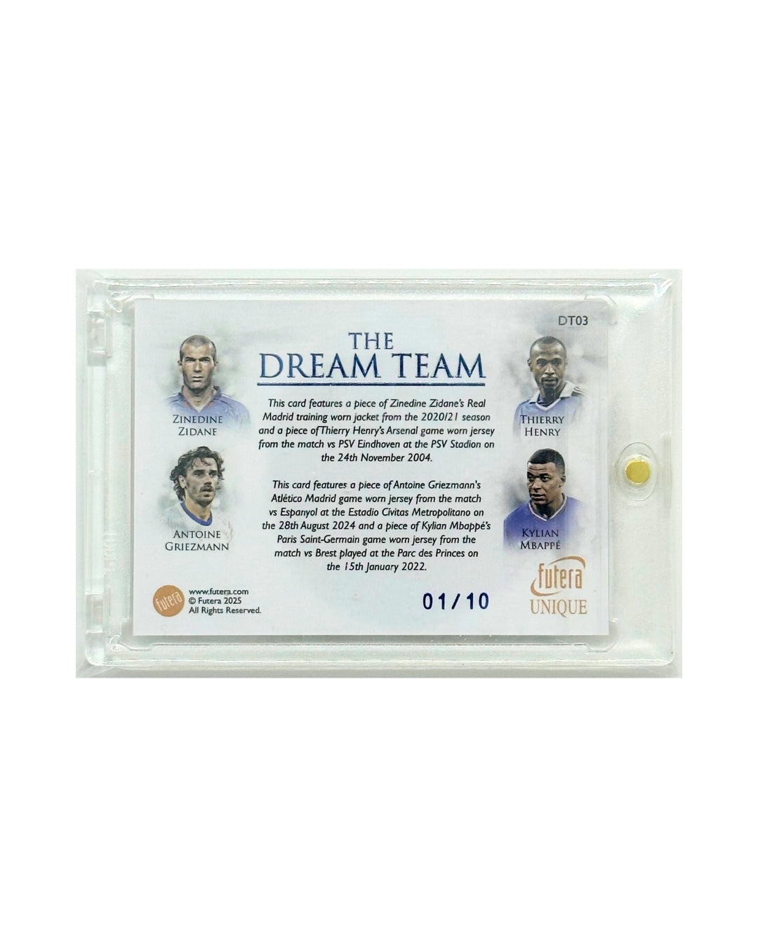 Zidane Henry Mbappe Griezmann 2025 Futera Unique Quad Relic France Game Worn Jersey /10