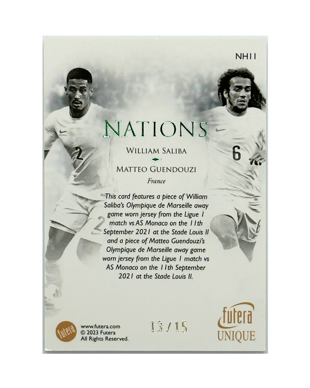 William Saliba Matteo Guendouzi 2023 Futera Unique Nations Jersey /15