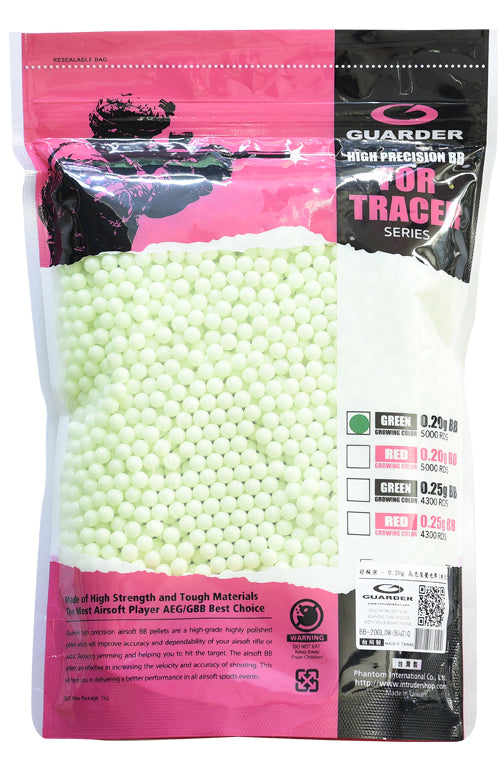 Guarder High Precision Made - 0.20g Green Glowing Tracer BB Pellets (5000 rounds, Bag)