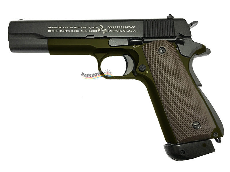 KJ Works Full Metal M1911 GBB/CO2 Pistol (BLACK & OD - Two Tone)