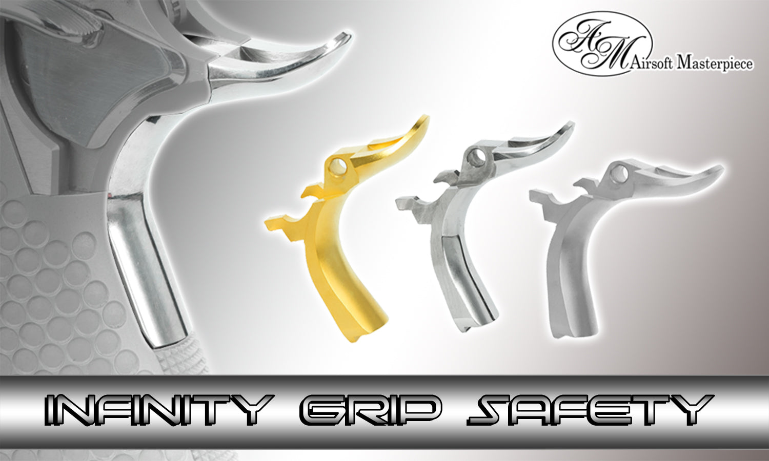 Airsoft Masterpiece Steel Grip Safety - INFINITY Signature (Matt Sliver)