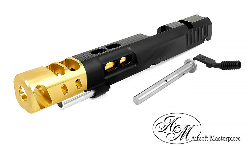 Airsoft Masterpiece DVC STEEL 6″ Aluminum Open Slide Kit for Hi-CAPA (Black slide & Gold comp)