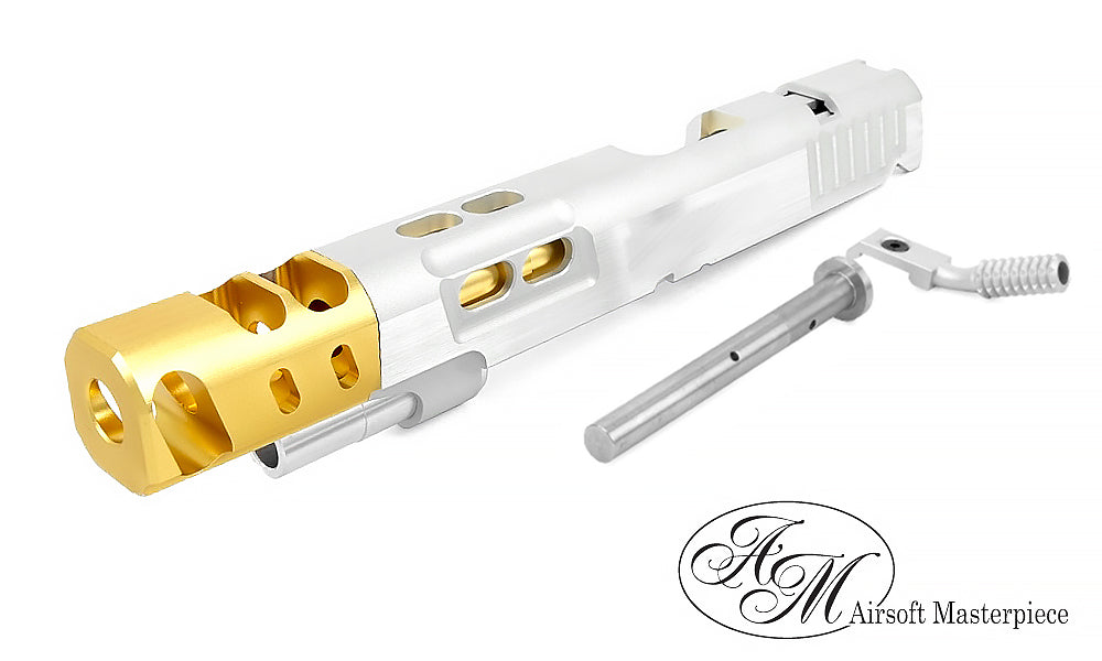 Airsoft Masterpiece DVC STEEL 6″ Aluminum Open Slide Kit for Hi-CAPA (Silver slide & Gold comp)