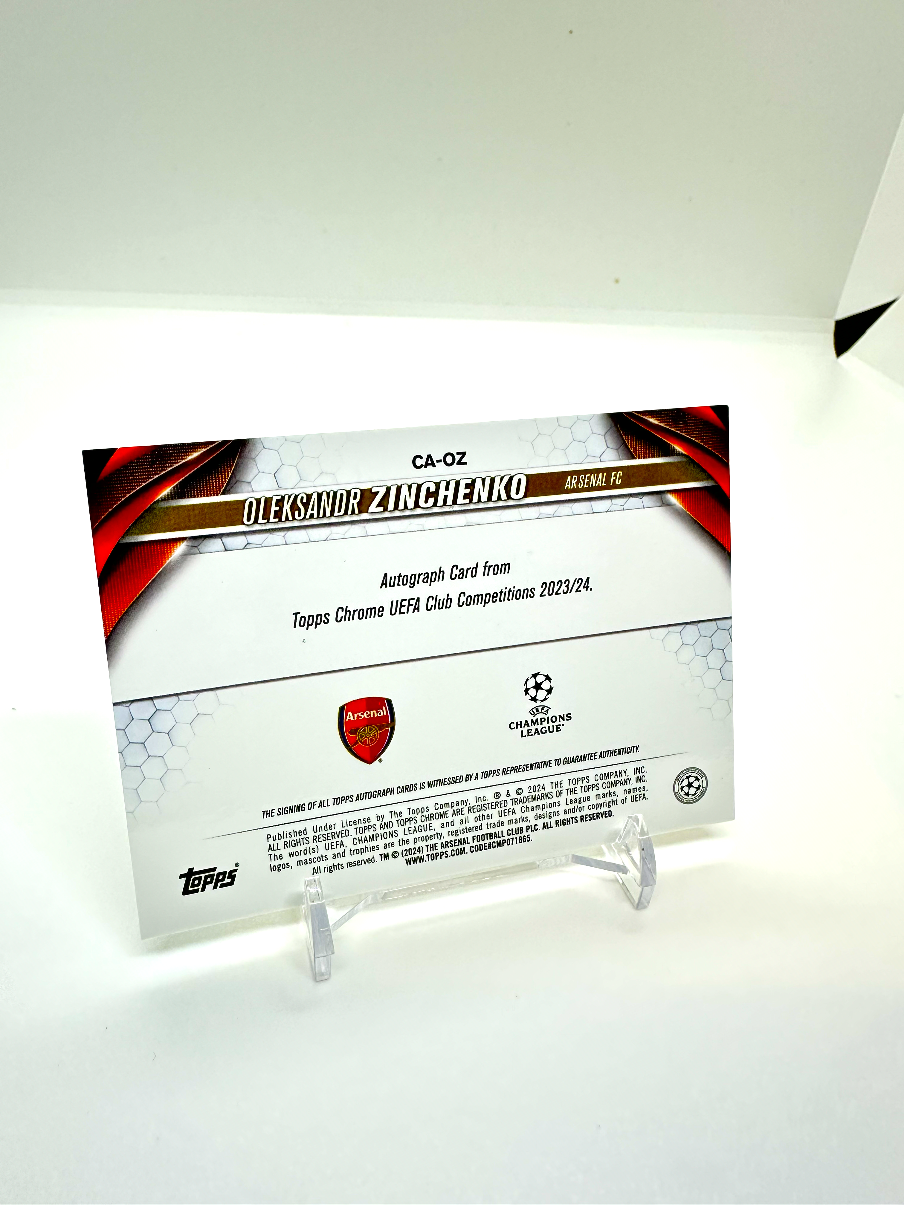 2023-24 Oleksandr Zinchenko Arsenal Topps Chrome Auto