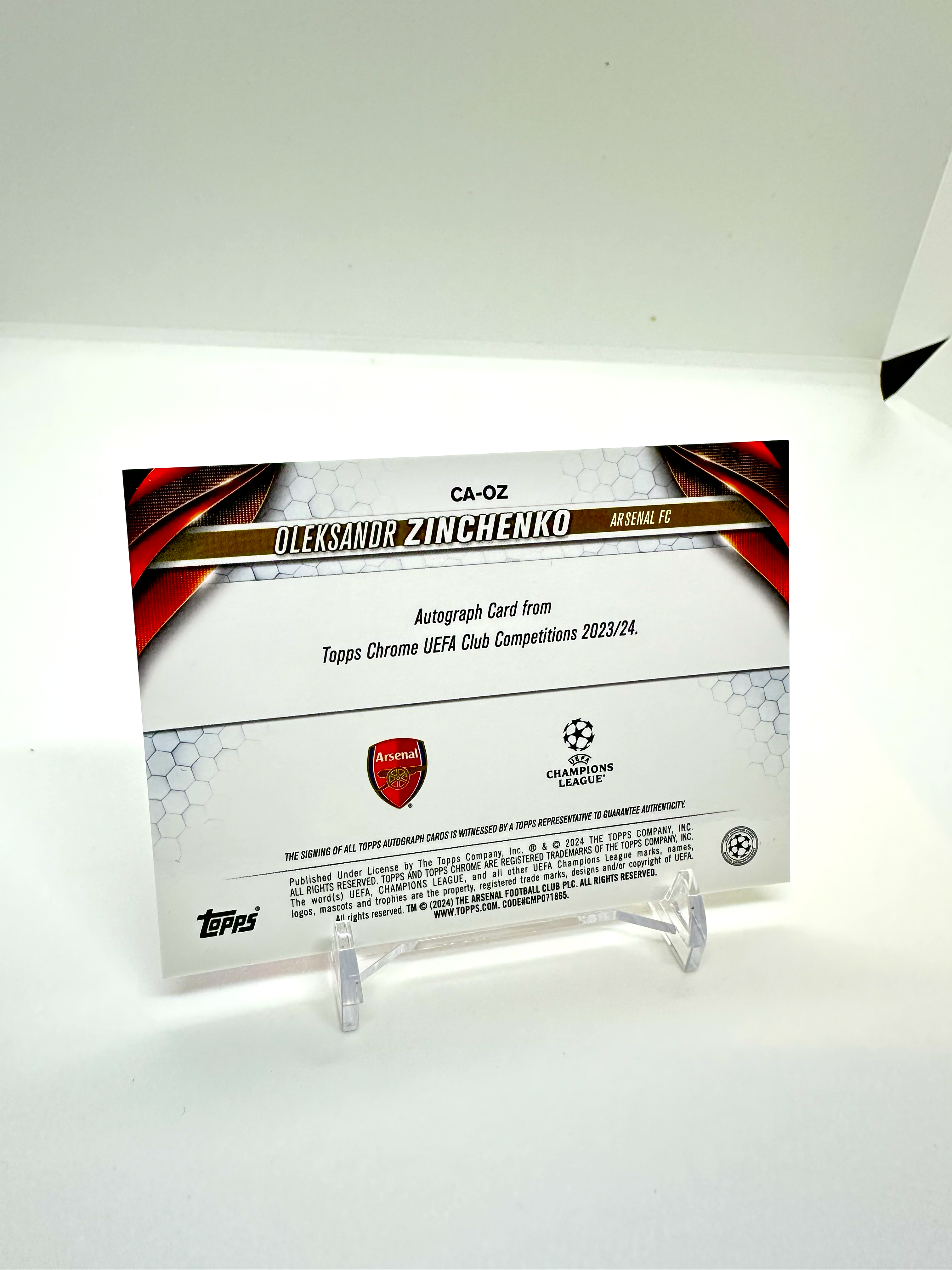 2023-24 Oleksandr Zinchenko Arsenal Topps Chrome Auto /250