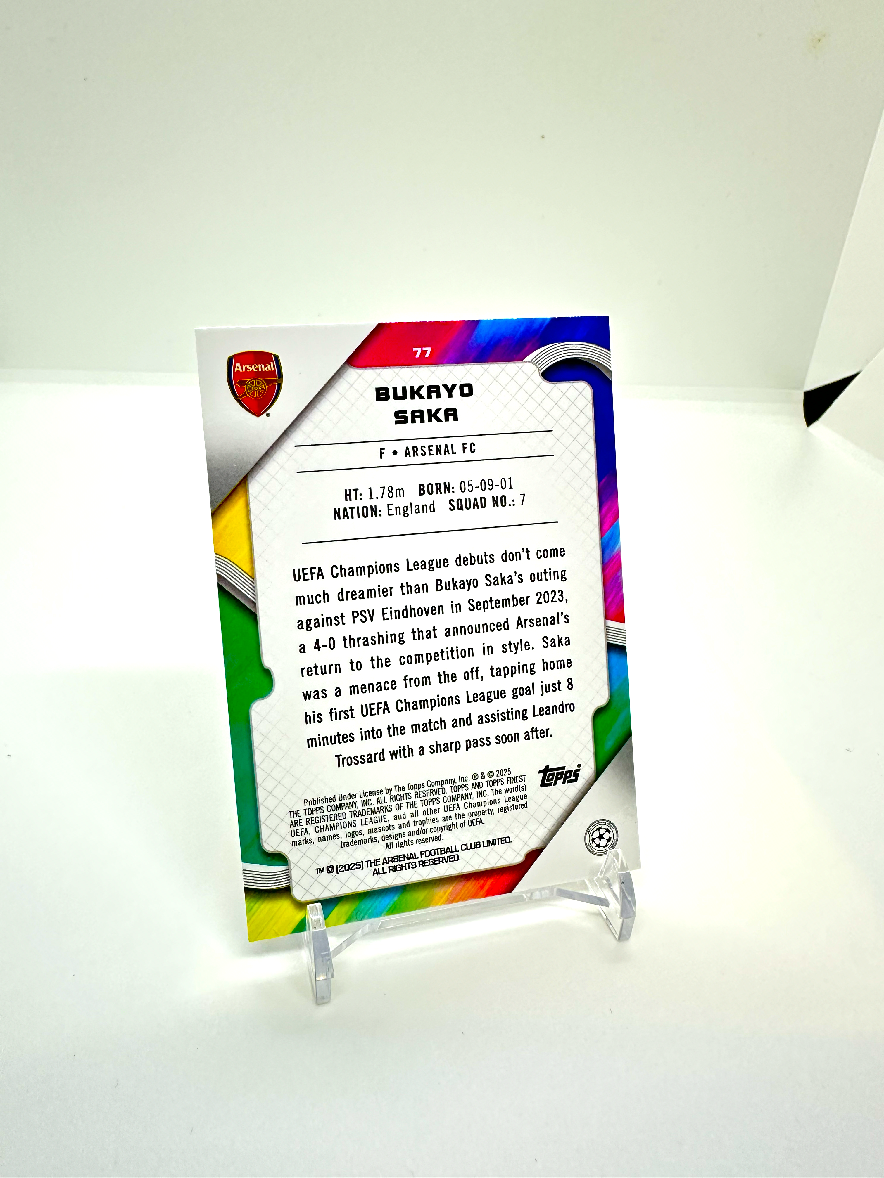 2025 Bukayo Saka Arsenal Topps Finest /150