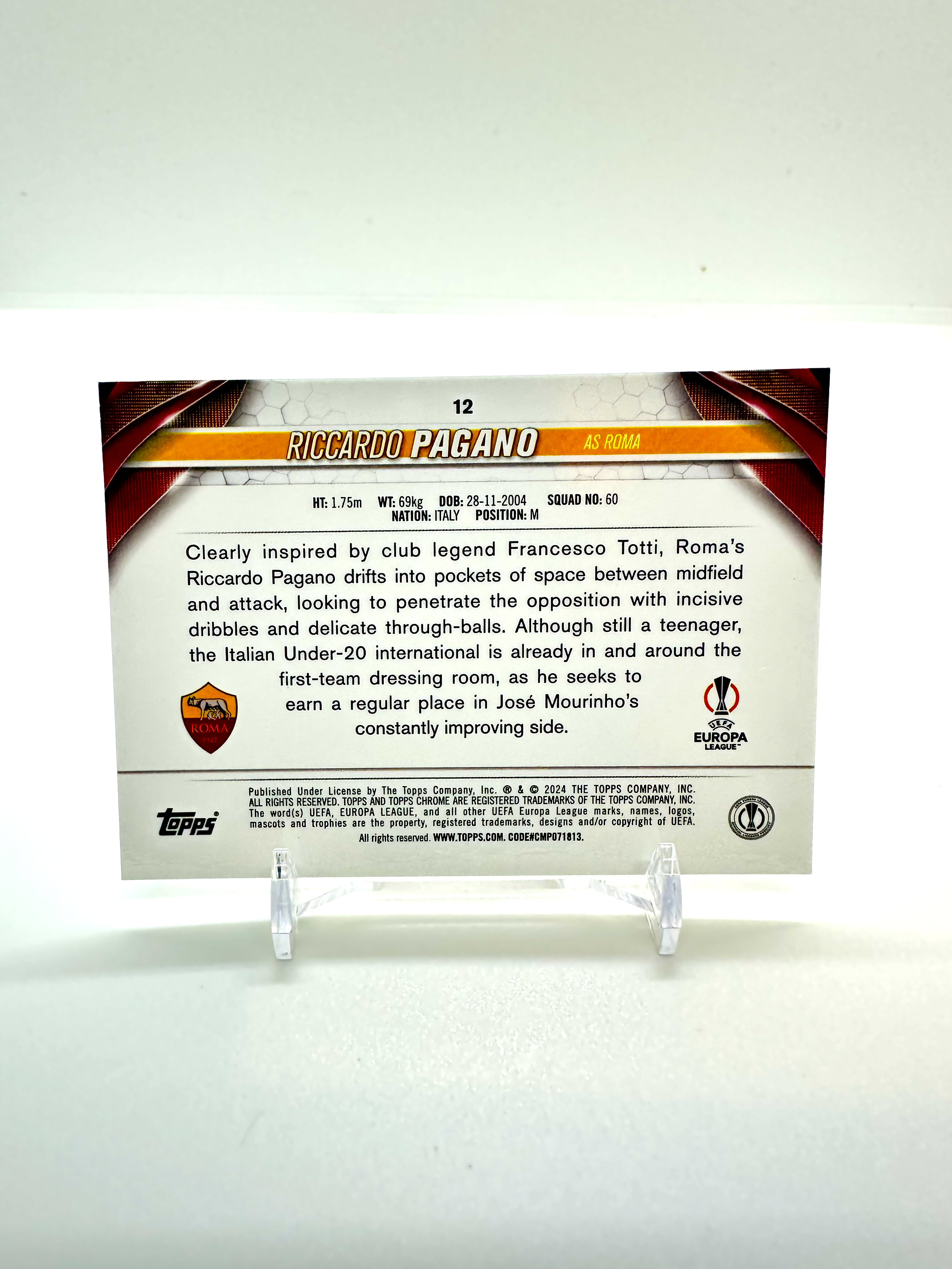 2024 Riccardo Pagano Topps Chrome RC Roma #12