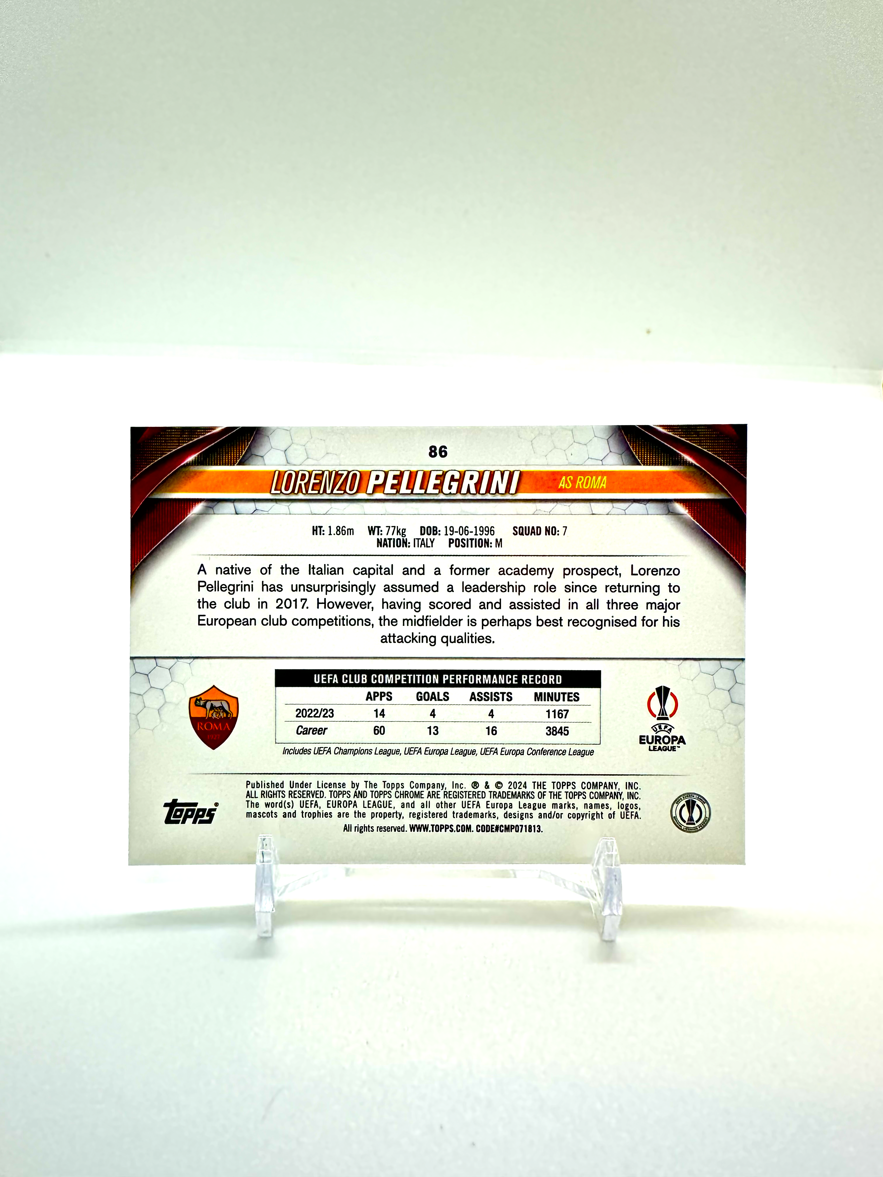 2024 Lorenzo Pellegrini Topps Chrome Roma #86