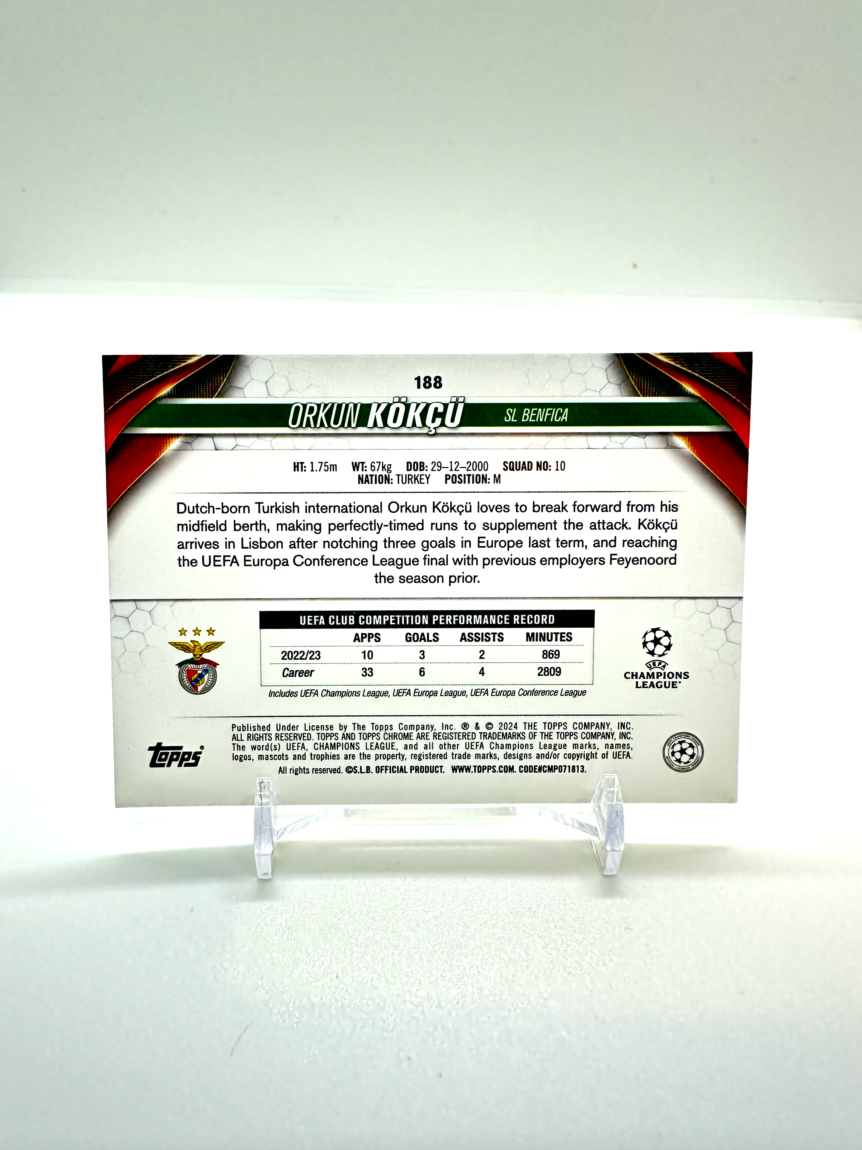 2024 Orkun Kokcu Topps Chrome Benfica #188
