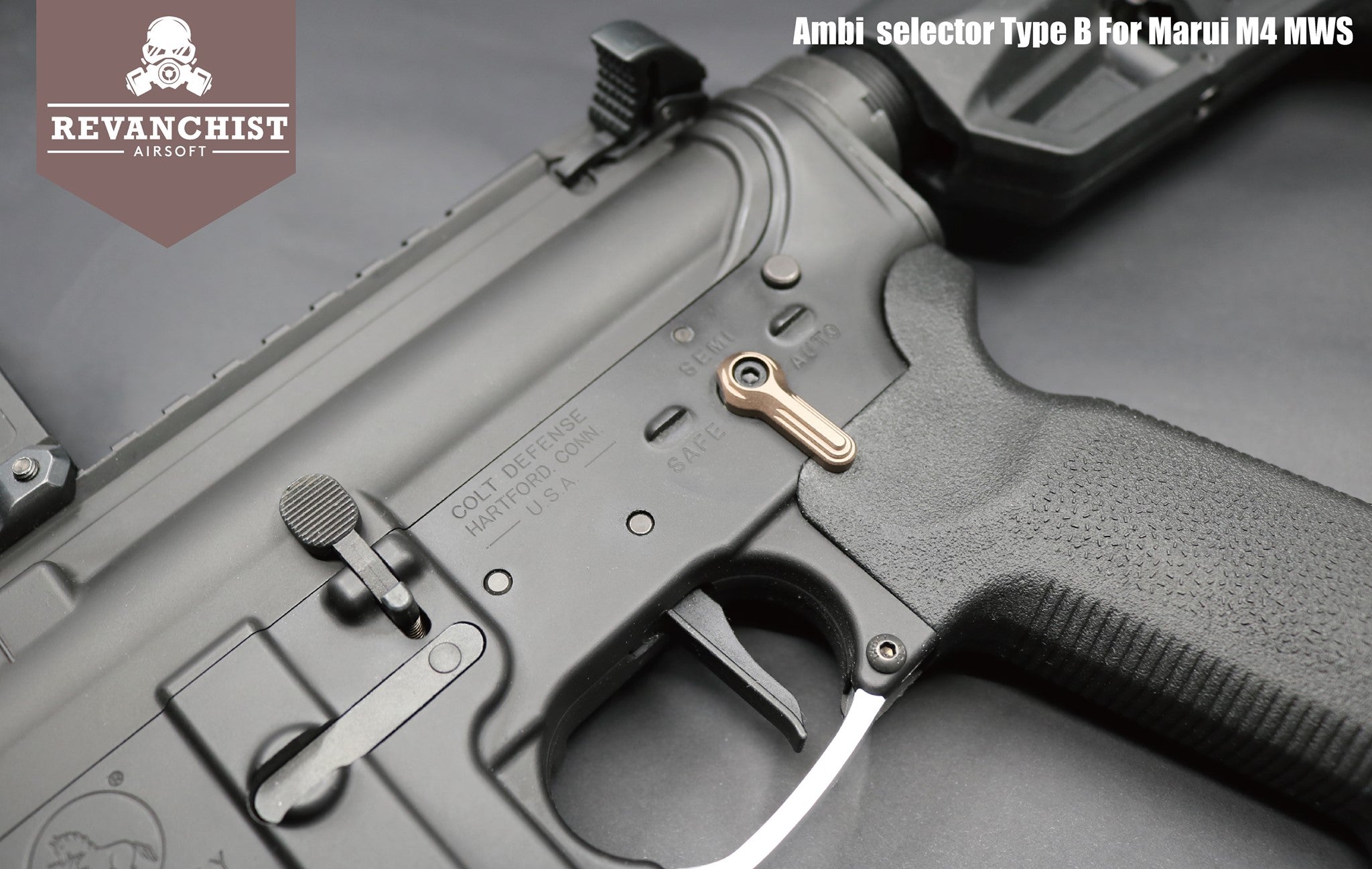 Revanchist Airsoft Ambi Selector Type B For Marui M4 AR MWS (Black / Tan / Grey)