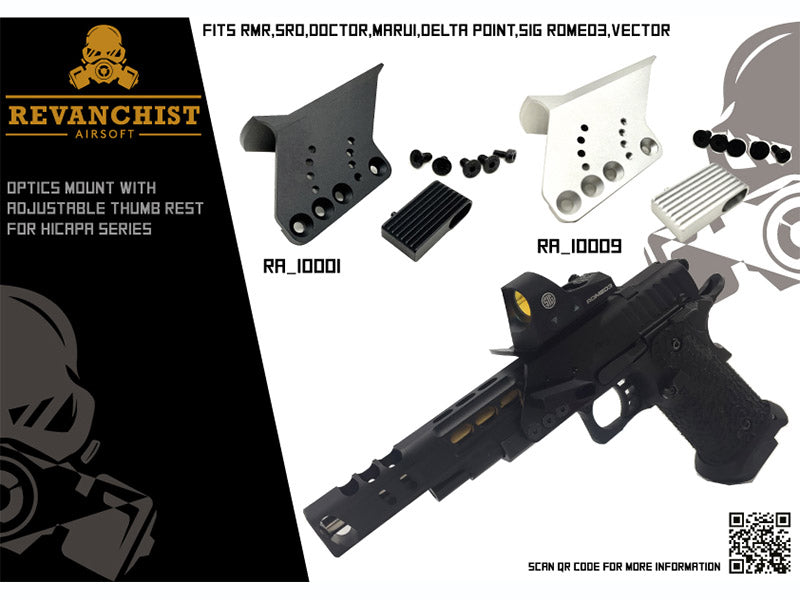 Revanchist Airsoft Optics Mount With Adjustable Thumb Rest For Hi-Capa GBB (Black)