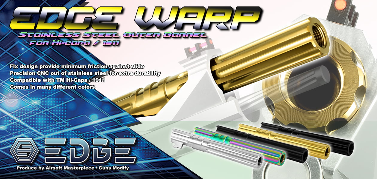 EDGE “WARP” Stainless Steel Outer Barrel for Hi-CAPA 5.1 (Matt Black)