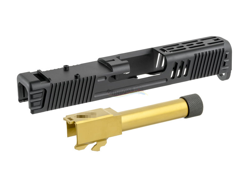 GunsModify LW-Style RMR Cut Aluminum CNC Slide W/ Stainless Golden Barrel for Marui G26 GBB