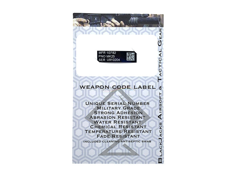 Blackjack Tactical Weapon Code Label For MK25 P226 Model