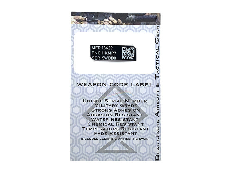 Blackjack Tactical Weapon Code Label For MP7 Model