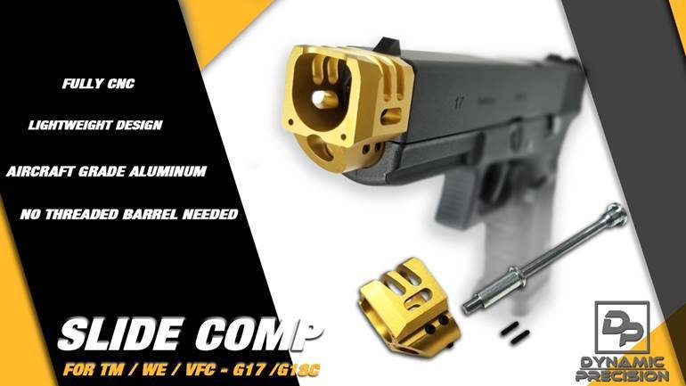 DP Slide Comp For Marui/WE/VFC G17/G18C GBB (Gold) with Black Rod