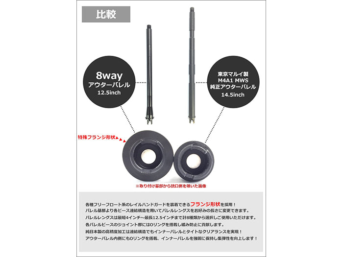 Nine Ball 8 Way Length Adjustment Outer Barrel for Marui MWS GBBR